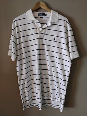 Ralph Lauren Polo, White w/Blue Stripe, Large